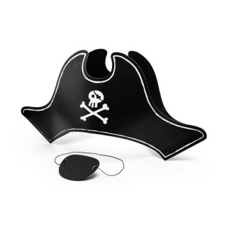 Pirátský klobouk+ páska přes oko, černý papírový