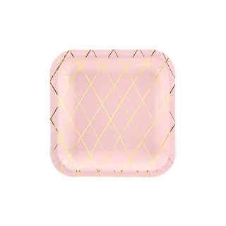 Papírový talířek, růžový se zlatým proužkem