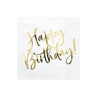 Ubrousky bílé se zlatým nápisem "Happy birthday"