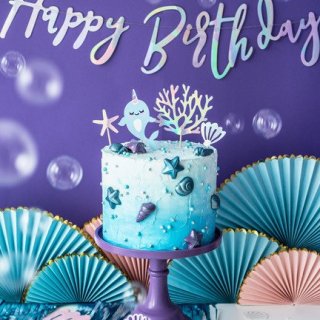 Závěsná girlanda Happy Birthday Mořský svět, holografická - 16.5x62cm (zn. PartyDeco)
