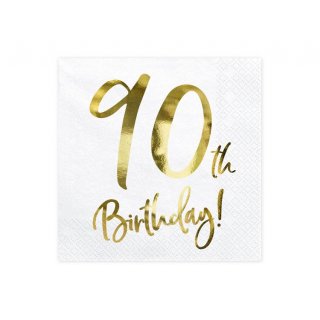 Ubrousky pro 90. narozeniny, bílé se zlatým nápisem (zn. PartyDeco)