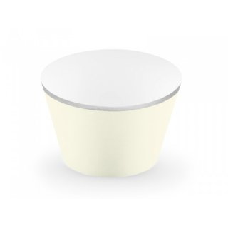 Košíčky na Cupcake, béžové se stříbrným lemem, 4.8x7.6cm, set 6ks (zn. PartyDeco)