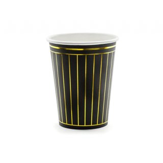 Papírové kelímky, černé s proužkem, 260ml, set 6ks (zn. PartyDeco)