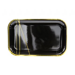 Papírový talíř, černý se zlatým zdobením - 22 x 13,5 cm