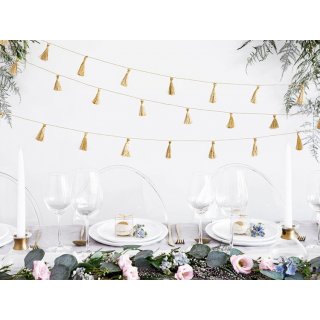 Girlanda se střapci, vlákna, zlatá barva, délka 1.9m (zn. PartyDeco)