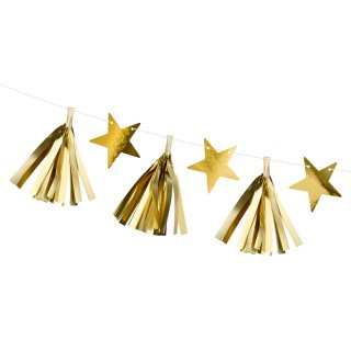 Papírová girlanda Hvězdy + střapce - zlatá barva, délka 1.3m (zn. PartyDeco)
