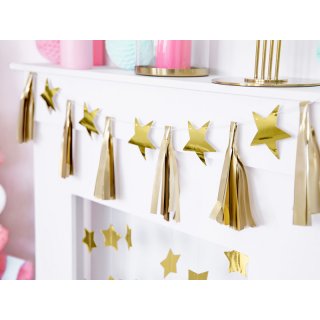 Papírová girlanda Hvězdy + střapce - zlatá barva, délka 1.3m (zn. PartyDeco)