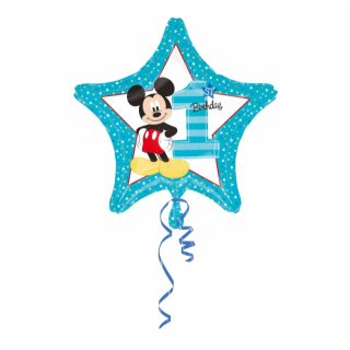 Foliový balónek Mickey Mouse - 1. narozeniny / 1st Birthday, modrá hvězda, 45cm (zn. Anagram)