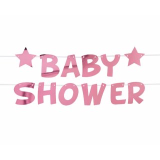 Závěsná girlanda BABY SHOWER, růžová barva, délka 2.5m