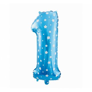 Foliový balón "1" modrý s hvězdami, 61cm
