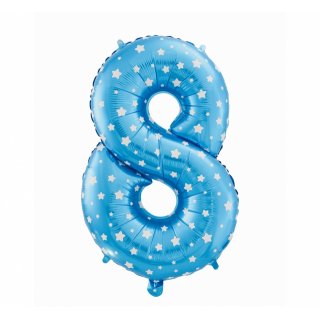 Foliový balón "8" modrý s hvězdami, 61cm
