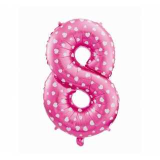 Foliový balón "8" růžový se srdíčky, 61cm