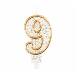 Svíčka číslice "9", zlatý obrys