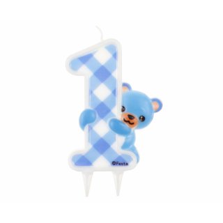 Svíčka JUMBO - Modrý Teddy, číslo "1"