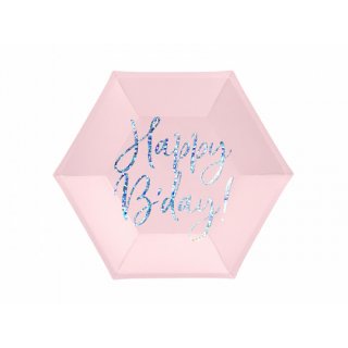 Papírový talíř Happy B´day, růžový - 20cm