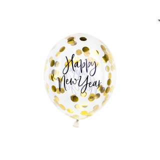Latexové balónky se zlatými konfetami Happy New Year, velikost 30cm, set 3ks (zn. PartyDeco)