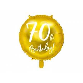 Fóliový balónek pro 70. narozeniny 70th Birthday, kulatý, zlatá barva, 45cm (zn. PartyDeco)