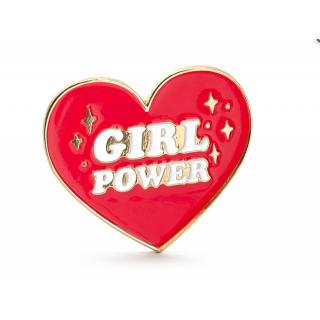 Kovový odznak ve tvaru Srdce - GIRL POWER, 3x3cm (zn. PartyDeco)
