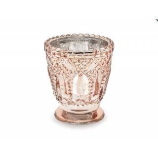 Skleněný svícen, rosegold, 8cm (zn. PartyDeco)
