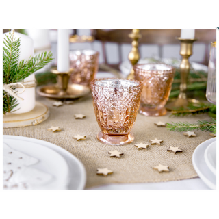 Skleněný svícen, rosegold, 8cm (zn. PartyDeco)