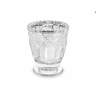 Skleněný svícen, stříbrný, 8cm (zn. PartyDeco)