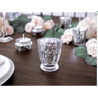 Skleněný svícen, stříbrný, 8cm (zn. PartyDeco)