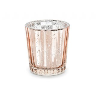 Skleněný svícen, rosegold barva, 6cm (zn. PartyDeco)