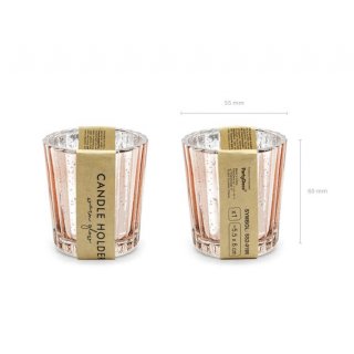 Skleněný svícen, rosegold barva, 6cm (zn. PartyDeco)