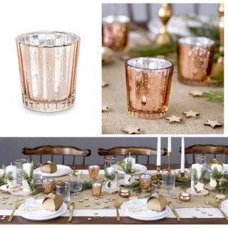 Skleněný svícen, rosegold barva, 6cm (zn. PartyDeco)