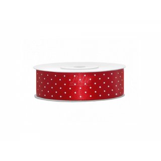 Saténová stuha - červená s bílými puntíky, 25mm/délka 25m (zn. PartyDeco)