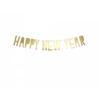 Banner "Happy New Year" zlatý metalický