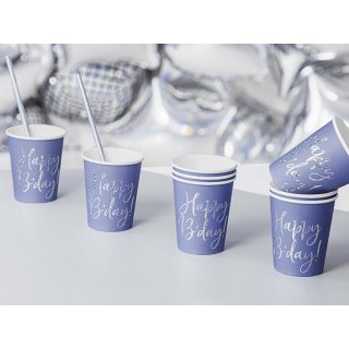 Papírové kelímky Happy B´day, modrý, 220ml, set 6ks (zn. PartyDeco)