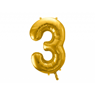Fóliový balón 86 cm, zlatý, číslo 3