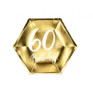 Papírové talířky "60th Birthday" 20x17cm - zlaté