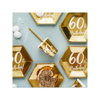 Papírové talířky pro 60. narozeniny / 60th birthday, 20x17cm, zlatá barva (zn. PartyDeco)