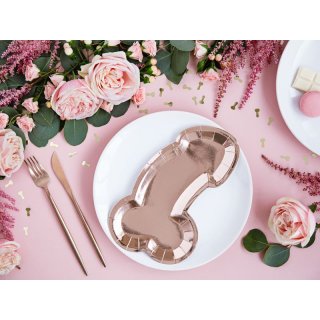 Papírové talířky Penis na rozlučku se svobodou, 26.5x15cm, rosegold barva (zn. PartyDeco)