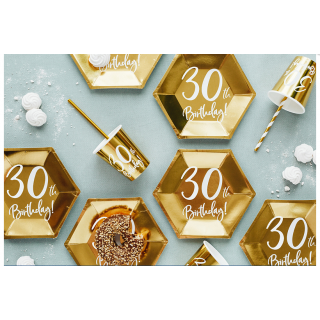 Papírové kelímky  "30th Birthday" zlaté - 6ks, 220ml