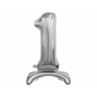Fóliový balónek ČÍSLICE 1, stojací pouze na vzduch - stříbrná barva, 38cm (zn. Godan)