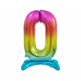Foliový balón "stojící" číslo 0 - duhový, 38 cm