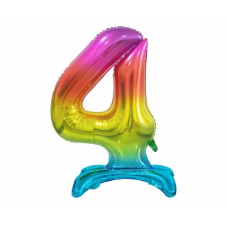 Fóliový balónek ČÍSLICE 4, stojací pouze na vzduch - duhová barva, 38cm (zn. Godan)