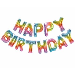 Fóliový nápis HAPPY BIRTHDAY z balónků (pouze na vzduch), duhová barva, výška 35cm (zn. Godan)