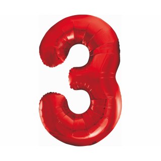 Foliový balón - číslice "3", červená