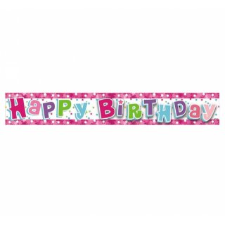 Narozeninový banner Happy Birthday, růžová barva, délka 1.8m (zn. Godan)