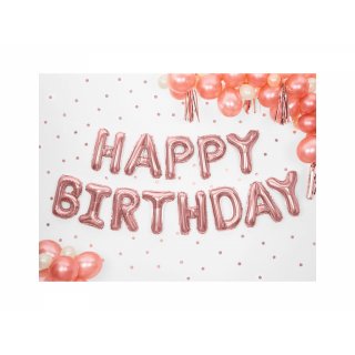 Foliové balonky, nápis "Happy birthday", růžovo/zlatý