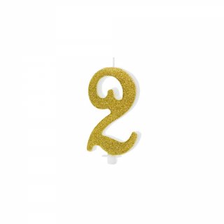 Svíčka číslice "2" velká, zlatá - 10cm