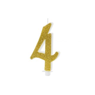 Svíčka číslice "4" velká, zlatá - 10cm