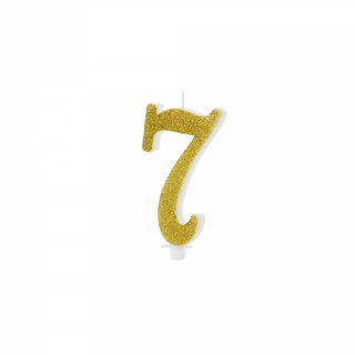 Svíčka číslice "7" velká, zlatá - 10cm