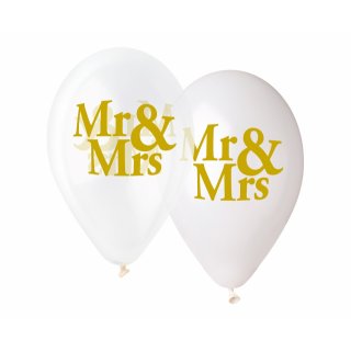 Mix balónků Mr & Mrs, bílé/průhledné - 5 ks