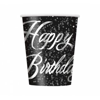 Papírové kelímky Happy Birthday, stříbrné, 270 ml, set 8ks (zn. UNIQUE)
