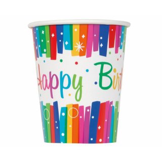 Papírové kelímky Happy Birthday - barevné, 270 ml/8 ks